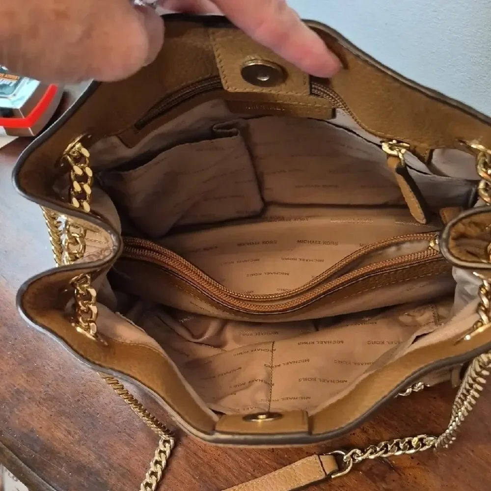 Michael Kors Camel Pebbled Leather Chain-Handle Tote EUC